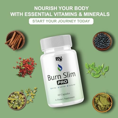 Burn Slim Pro supplement bottle surrounded by natural ingredients.