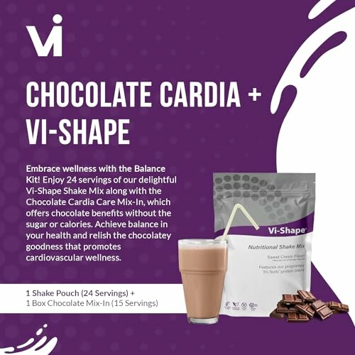 Vi-Shape shake mix with Chocolate Cardia Mix-In for wellness.