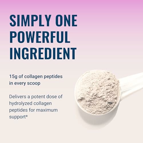 Collagen peptides powder with text about benefits.