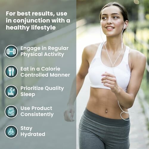 Woman jogging with fitness tips listed beside her.