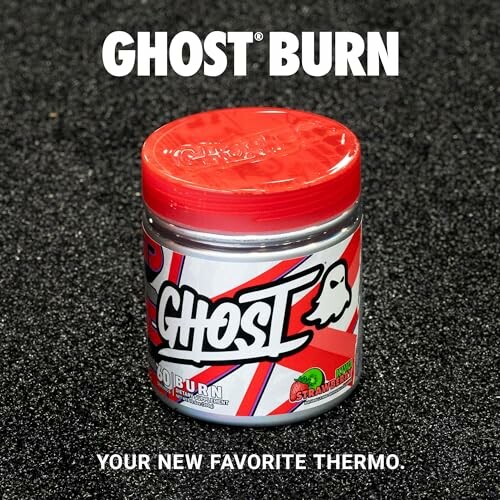 Ghost Burn supplement jar on black surface.