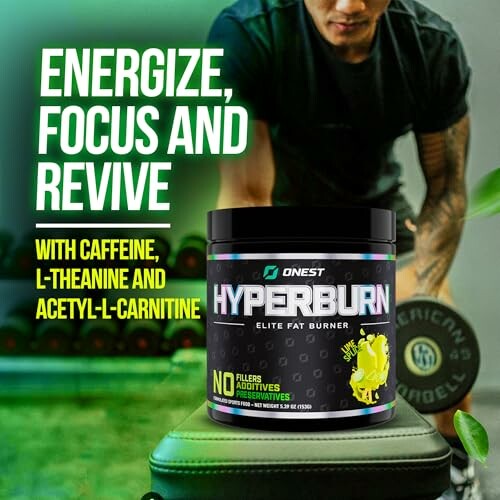 Hyperburn supplement with person exercising in background.