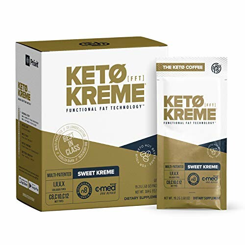 Keto Kreme product box and sachet, dietary supplement.