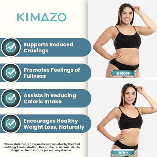 Before and after weight loss with Kimazo benefits.