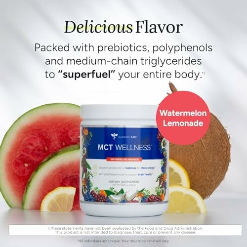 MCT Wellness Watermelon Lemonade flavor with fruits.