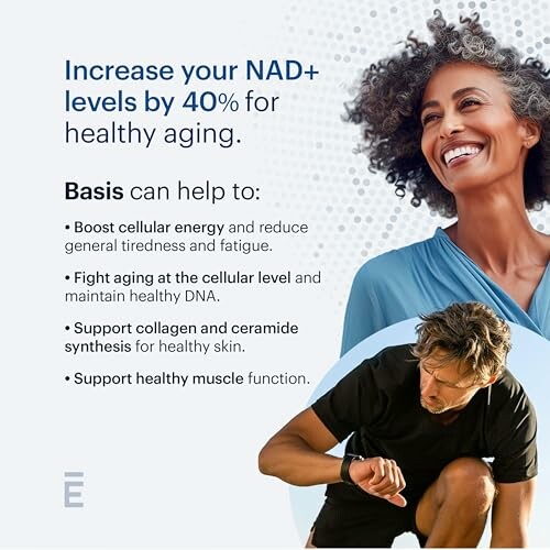 Benefits of increasing NAD+ levels for healthy aging, including energy boost and muscle support.