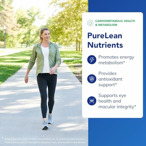 Woman walking with PureLean Nutrients benefits highlighted.