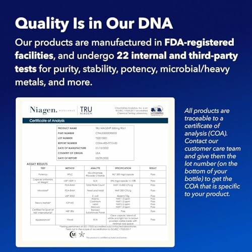 Product quality assurance with FDA registration and tests, COA details.