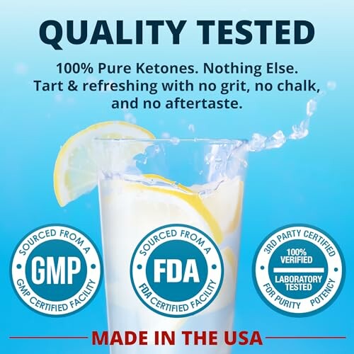 Quality tested ketones supplement with lemon in water for increased energy and weight loss