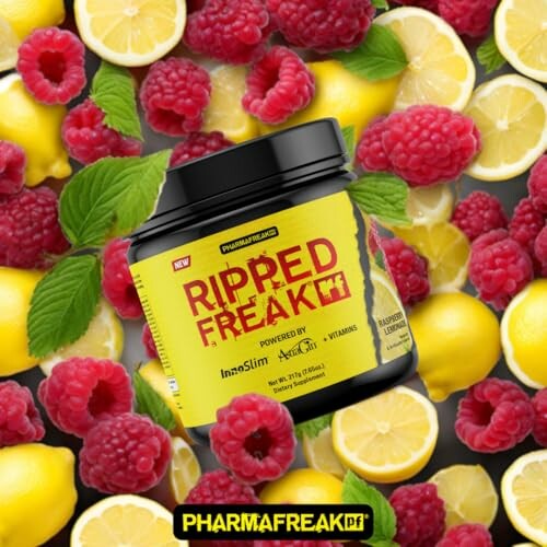 Ripped Freak supplement container with raspberries and lemons