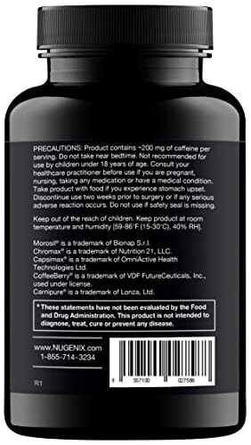 Back label of a supplement bottle with precautionary information.