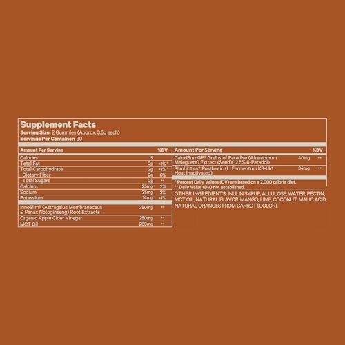 Supplement facts label with nutritional information and ingredients.