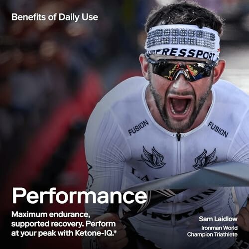Triathlete in action, promoting performance benefits.