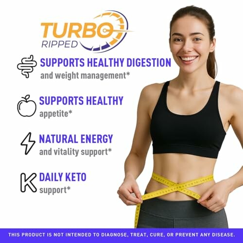 Woman with measuring tape highlighting Turbo Ripped supplement benefits.
