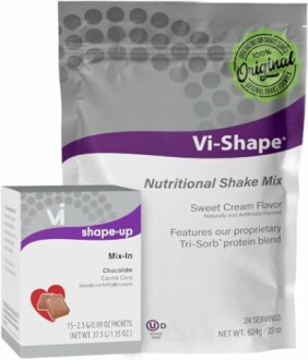 Vi-Shape nutritional shake mix and chocolate mix-in.