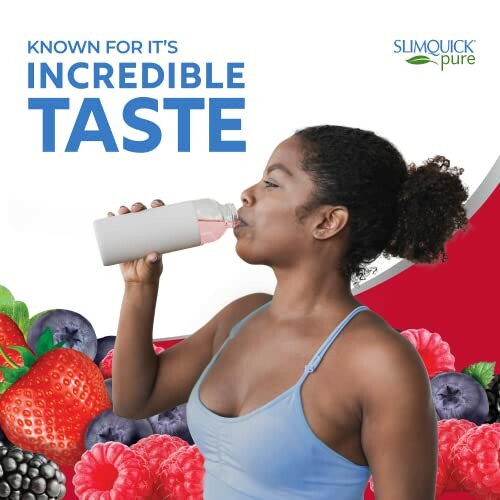 Woman drinking SlimQuick Pure with berries.
